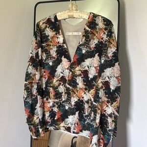 MARIE OLIVER WOMENS FAUX WRAP STYLE LONG SLEEVE BLOUSE TOP MEDIUM 100% SILK